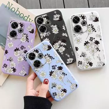 Мягкий силиконовый чехол с цветком для Samsung A55 A35 M35 S24 Xiaomi Redmi Note 13 Pro 13C 14 Poco C65 iPhone Huawei Honor 200 Realme Camera противоударный чехол Samsung Galaxy S9 Plus фиолетовый