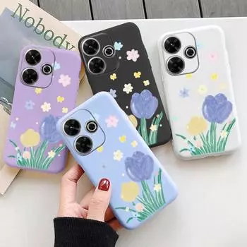 Мягкий силиконовый чехол с цветком для Samsung A55 A35 M35 S24 Xiaomi Redmi Note 13 Pro 13C 14 Poco C65 iPhone Huawei Honor 200 Realme Camera противоударный чехол Samsung Galaxy S9 Plus синий