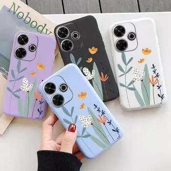 Мягкий силиконовый чехол с цветком для Samsung A55 A35 M35 S24 Xiaomi Redmi Note 13 Pro 13C 14 Poco C65 iPhone Huawei Honor 200 Realme Camera противоударный чехол Samsung Galaxy S9 Plus фиолетовый