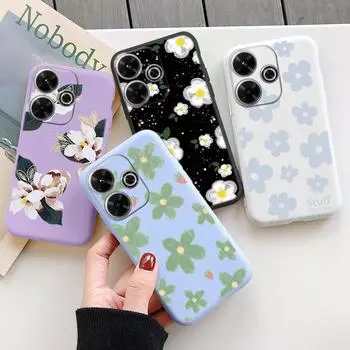 Мягкий силиконовый чехол с цветком для Samsung A55 M35 S24 Redmi Note 13 Pro 13C 14 Xiaomi Poco C65 iPhone 15 Huawei Honor 200 Realme 9 Camera Противоударный чехол Samsung Galaxy S9 Plus фиолетовый