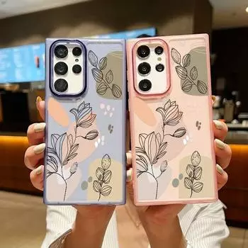 Мягкий силиконовый чехол с цветочным принтом для Samsung S24 S23 S22 S21 Ultra S20 Fe A53 A54 A52 A35 5g, противоударный красочный прозрачный чехол Samsung S22 Ultra чёрный