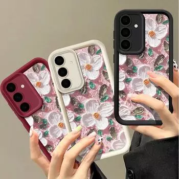 Мягкий силиконовый чехол с цветочным принтом и масляной живописью для Samsung S24 FE S23 Ultra S22 A55 A16 A35 A54 A34 A15, защитный матовый противоударный чехол для телефона из ТПУ Samsung S24 FE чёрный