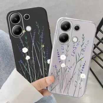 Мягкий силиконовый чехол с цветочным узором для Samsung A55 S24 Xiaomi Redmi Note 13 Pro 13C iPhone 15 Huawei Honor Realme Camera Защитный противоударный чехол Samsung Galaxy S9 Plus