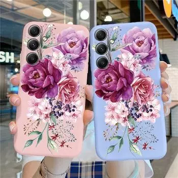 Мягкий силиконовый чехол с цветочным узором для Samsung A55 M35 S24 Xiaomi Redmi Note 13 Pro 13C iPhone Huawei Honor Realme Camera Защитный противоударный чехол Samsung Galaxy S9 Plus синий