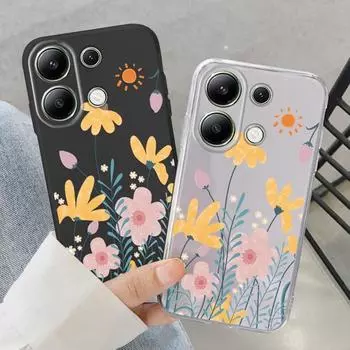Мягкий силиконовый чехол с цветочным узором для Samsung A55 S24 Xiaomi Redmi Note 13 Pro 13C iPhone 15 Huawei Honor Realme Camera Защитный противоударный чехол Samsung Galaxy S9 Plus