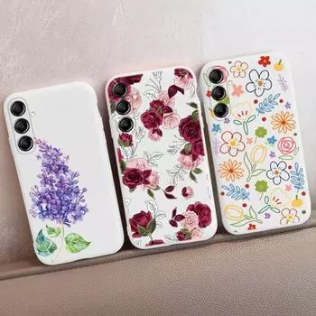 Мягкий силиконовый чехол с цветочным узором для Xiaomi Redmi Note 13 Poco C65 Samsung M35 A55 iPhone 15 Huawei Honor Realme Camera Защитный противоударный чехол Samsung Galaxy S9 Plus