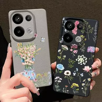 Мягкий силиконовый чехол с цветочным узором для телефона Xiaomi 13t Poco X6 M6 Pro Redmi Note 14 13 12 11 10 Pro, противоударный кожаный текстурный однотонный чехол Redmi Note 14 Pro чёрный