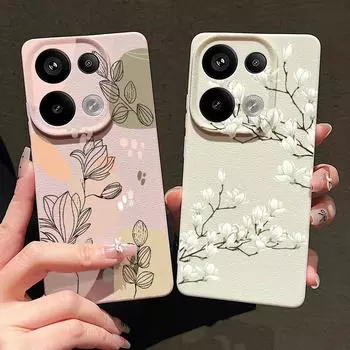 Мягкий силиконовый чехол с цветочным узором для Xiaomi 13t Poco X6 M6 Pro Redmi Note 14 13 12 11 10 Pro, противоударный кожаный текстурный однотонный чехол Xiaomi 13T/13T Pro чёрный