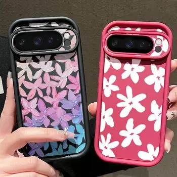 Мягкий силиконовый чехол с цветочным узором для Google Pixel 9 8 Pro Xl 8a, противоударный матовый защитный чехол для линз от падений Google Pixel 9 чёрный