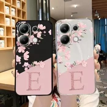 Мягкий силиконовый чехол с цветочным узором и буквами для Samsung A55 M35 Xiaomi Redmi Note 13 Pro iPhone Huawei Honor Realme Camera Защитный противоударный чехол Samsung Galaxy S9 Plus
