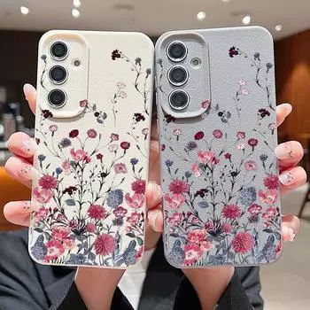 Мягкий силиконовый чехол с фиолетовым цветочным принтом для Samsung S25 S24 S22 Ultra Plus S23 S21 S20 Fe A15 A16 A35 A55 A56 A26 из натуральной кожи, противоударный и устойчивый к падениям Samsung S25 чёрный
