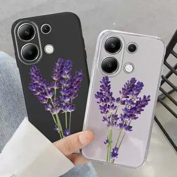 Мягкий силиконовый чехол с фиолетовыми цветами для Xiaomi Redmi Note 13 Pro 13C Samsung A55 A35 M35 S24 iPhone Huawei Honor 200 90 70 X7 Realme противоударный чехол Samsung Galaxy S9 Plus