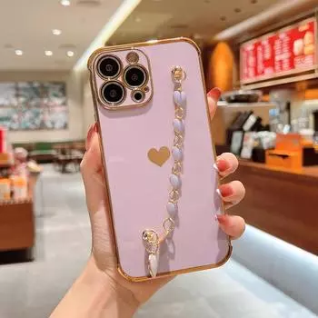 Мягкий силиконовый чехол с гальваническим покрытием Love Heart для iPhone 11 12 13 Pro Max XS X XR 7 8 Plus SE мини-браслет-бампер For iPhone SE 2020