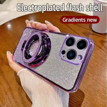 Мягкий силиконовый чехол с градиентом цвета и блестками для iPhone 15 Pro Max 14 Plus 13 mini 12 11 XR 8 7, гальванический магнитный кронштейн на присоске, мягкий чехол из ТПУ For iphone 12 Pro синий