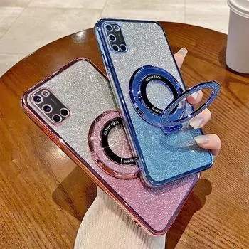 Мягкий силиконовый чехол с градиентом цвета и блестками для OPPO A98 A78 A52 A53 A54 A55 A57 A58 A58X A54S, гальванический магнитный кронштейн на присоске, мягкий чехол из ТПУ OPPO A57 5G 2022 фиолетовый