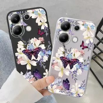 Мягкий силиконовый чехол с изображением бабочек и цветов для Xiaomi Redmi Note 13 Pro 13C 14 12 Samsung A55 A35 M35 S24 iPhone Huawei Honor 200 Realme 9 противоударный чехол Samsung Galaxy S9 Plus