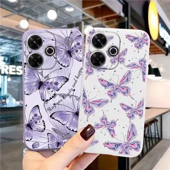 Мягкий силиконовый чехол с изображением бабочки для Redmi Note 13 Pro 13C Poco C65 Samsung A55 M35 Xiaomi iPhone Huawei Honor 200 Realme Camera Противоударный чехол Samsung Galaxy S9 Plus фиолетовый