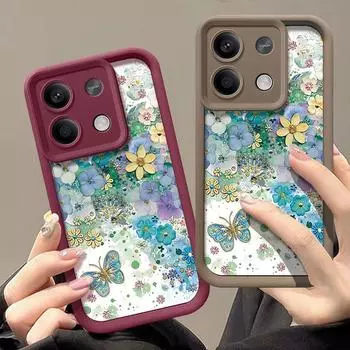 Мягкий силиконовый чехол с изображением бабочки, масляной живописи, цветов для Xiaomi 14t 13t Poco X6 X5 F6 Pro Redmi Note 14 13 12 11 10 Pro, однотонная защитная крышка для объектива Xiaomi 14T чёрный