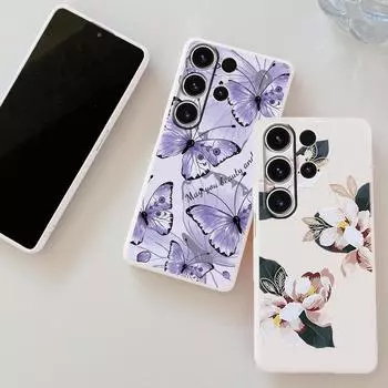 Мягкий силиконовый чехол с изображением цветка бабочки для Xiaomi Redmi Note 13 Pro 13C 14T 15 Samsung A55 A35 M34 M35 S24 FE S25 Huawei Honor 200 iPhone противоударный чехол Samsung Galaxy S20 FE