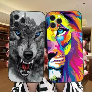 Мягкий силиконовый чехол с изображением льва, волка, тигра, леопарда для iPhone 11 12 13 Pro XS Max XR XS 7 Plus 8 Plus 6 6s SE 2020 12, мини-чехол iPhone 6 6s