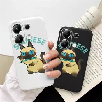 Мягкий силиконовый чехол с изображением милого кота для Xiaomi Redmi Note 13 Pro 14C Samsung A55 S24 FE S25 A06 iPhone 15 Huawei Honor Realme противоударный чехол для телефона Samsung Galaxy S9 Plus чёрный
