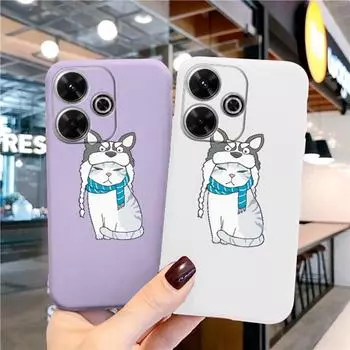 Мягкий силиконовый чехол с изображением мультяшного кота для Samsung A55 M35 S24 Xiaomi Redmi Note 13 Pro 13C 14T Poco C65 iPhone Huawei Honor 200 Lite Realme противоударный чехол Samsung Galaxy S9 Plus фиолетовый