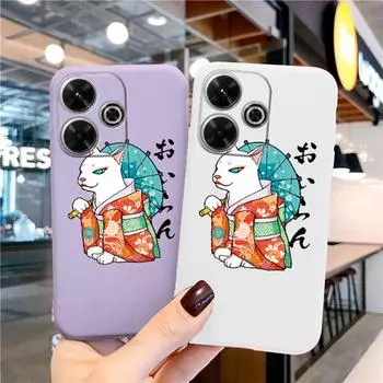 Мягкий силиконовый чехол с изображением мультяшного кота для Samsung A55 A35 M35 S24 Xiaomi Redmi Note 13 Pro 13C 14T Poco C65 iPhone Huawei Honor 200 Realme противоударный чехол Samsung Galaxy S9 Plus фиолетовый