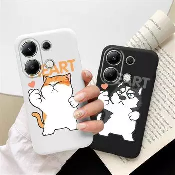 Мягкий силиконовый чехол с изображением пары забавных кошек для Xiaomi Redmi Note 13 Pro 14C Samsung A55 S24 FE iPhone 15 Huawei Honor Realme, противоударный чехол для телефона Samsung Galaxy S9 Plus чёрный