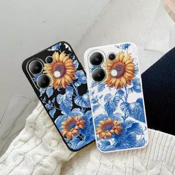 Мягкий силиконовый чехол с изображением подсолнуха для Xiaomi Redmi Note 13 Pro 13C 14 12 Samsung A55 A35 M35 S24 iPhone Huawei Honor 200 90 Realme 9 Pro+ противоударный чехол Samsung Galaxy S9 Plus