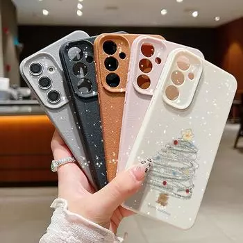 Мягкий силиконовый чехол с изображением рождественской елки для Samsung S24 S22 Ultra Plus S23 S21 S20 Fe A55 A54 A53 A52 A35 A15 A16, однотонный ударопрочный тонкий чехол Samsung S24 FE чёрный