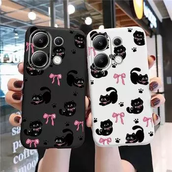 Мягкий силиконовый чехол с изображением розового кота для Xiaomi Redmi Note 13 Pro 14C Samsung A55 S24 FE S25 iPhone Huawei Honor Realme Camera Защитный противоударный чехол Samsung Galaxy S9 Plus