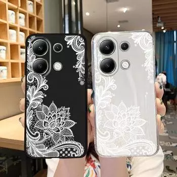 Мягкий силиконовый чехол с кружевным цветком для Xiaomi Redmi Note 13 14T 15 Samsung A55 A35 S24 FE S25 iPhone Huawei Honor Realme Camera Защитный противоударный чехол Samsung Galaxy S9 Plus