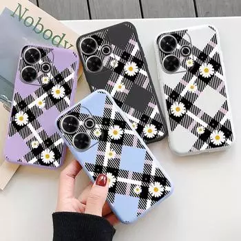 Мягкий силиконовый чехол с квадратным цветком для Samsung A55 M35 S24 Xiaomi Redmi Note 13 Pro 14 Poco C65 iPhone Huawei Honor 200 Realme Camera Противоударный чехол Samsung Galaxy S9 Plus фиолетовый