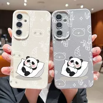 Мягкий силиконовый чехол с милой пандой для Samsung S24 S22 Ultra Plus S23 S21 S20 Fe A55 A54 A53 A52 A35 A15 A16, противоударный однотонный матовый чехол Samsung S24 чёрный