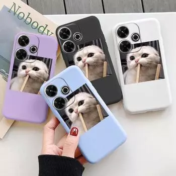 Мягкий силиконовый чехол с милым котом для Redmi Note 13 Pro 13C 14 Poco C65 Samsung A55 M35 S24 Xiaomi iPhone Huawei Honor 200 Realme 9 Camera Противоударный чехол Samsung Galaxy S9 Plus фиолетовый
