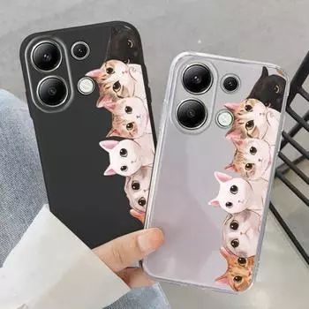 Мягкий силиконовый чехол с милым котом для Samsung A55 A35 M35 S24 Xiaomi Redmi Note 13 Pro 13C 14 Poco C65 iPhone 15 Huawei Honor 200 Realme 9 противоударный чехол Samsung Galaxy S9 Plus
