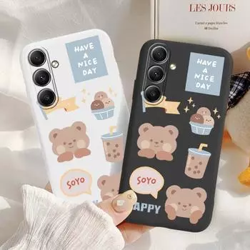 Мягкий силиконовый чехол с милым медведем для Xiaomi Redmi Note 13 Pro 14C Samsung A55 S24 FE S25 A06 M35 iPhone 15 Huawei Honor Realme C30 противоударный чехол для телефона Samsung Galaxy S9 Plus чёрный
