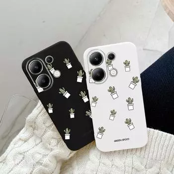 Мягкий силиконовый чехол с милым рисунком кактуса для Samsung A55 S24 Xiaomi Redmi Note 13 Pro iPhone Huawei Honor Realme Camera Защитный противоударный чехол Samsung Galaxy S9 Plus