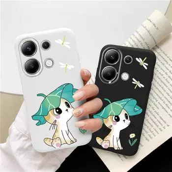 Мягкий силиконовый чехол с милым рисунком кота для Xiaomi Redmi Note 13 Pro 13C Samsung A55 S24 iPhone Huawei Honor Realme Camera Защитный противоударный чехол Samsung Galaxy S9 Plus