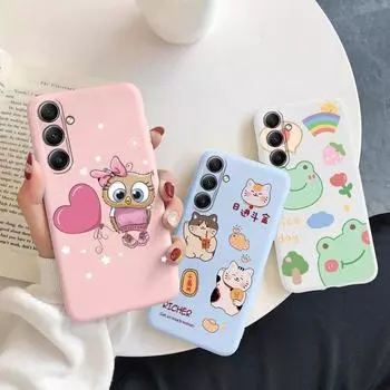 Мягкий силиконовый чехол с милым рисунком кота для Samsung A55 A35 M35 Xiaomi Redmi Note 13 Pro iPhone Huawei Honor Realme Camera Защитный противоударный чехол Samsung Galaxy S9 Plus синий