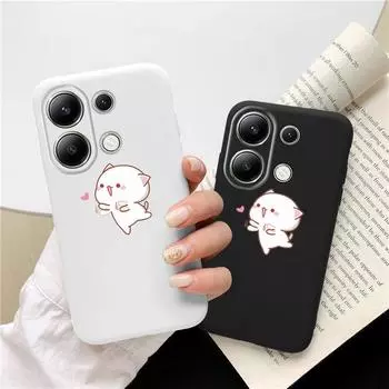 Мягкий силиконовый чехол с милым рисунком кота для Xiaomi Redmi Note 13 14T 15 Samsung A55 A35 S24 iPhone Huawei Honor Realme Camera Защитный противоударный чехол Samsung Galaxy S9 Plus