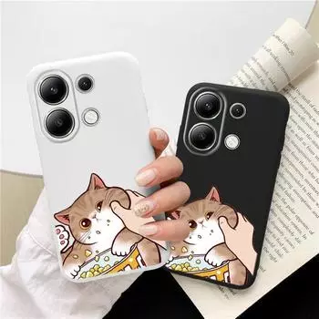 Мягкий силиконовый чехол с милым рисунком кота для Xiaomi Redmi Note 13 Pro 14C Samsung A55 S24 FE iPhone Huawei Honor Realme Camera Защитный противоударный чехол Samsung Galaxy S9 Plus