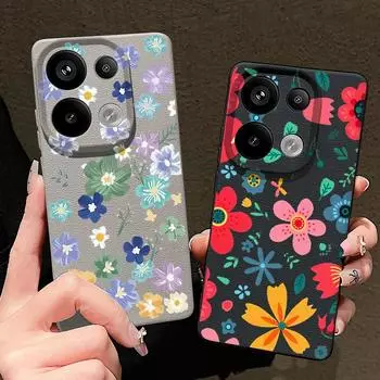 Мягкий силиконовый чехол с мультяшным цветочным узором для Xiaomi 13t Poco X6 M6 Pro Redmi Note 14 13 12 11 10 Pro, ударопрочный кожаный однотонный тонкий чехол Xiaomi 13T/13T Pro чёрный
