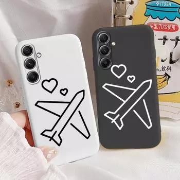 Мягкий силиконовый чехол с парой линий самолета для Xiaomi Redmi Note 13 Pro Samsung A55 S24 iPhone 15 Huawei Honor Realme Camera Защитный противоударный чехол Samsung Galaxy S9 Plus