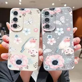 Мягкий силиконовый чехол с принтом бабочки и цветка для Samsung S25 S24 S22 Ultra Plus S23 S21 S20 Fe A15 A16 A35 A55 A56 A26, кожаный противоударный чехол против падений Samsung S25 чёрный