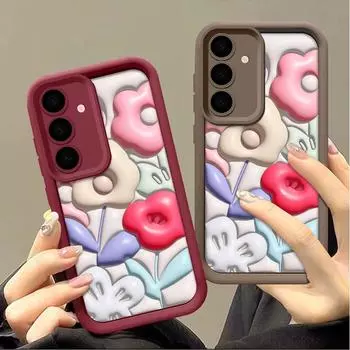 Мягкий силиконовый чехол с рельефным цветочным узором для Samsung S24 S22 Ultra Plus S23 S21 S20 Fe A55 A54 A53 A52 A35 A15 A16, однотонная защитная крышка для объектива Samsung S24 FE чёрный