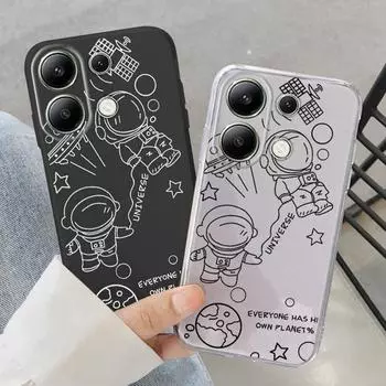 Мягкий силиконовый чехол с рисунком астронавта для Xiaomi Redmi Note 13Pro Samsung A55 S24 iPhone 15 Huawei Honor Realme Camera Защитный противоударный чехол Samsung Galaxy S9 Plus
