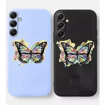 Мягкий силиконовый чехол с рисунком бабочки для Samsung Galaxy A55 A35 A34 A54 A15 S23 S24 FE S25 Ultra M35 M34 Camera Защитный противоударный полный чехол Samsung Galaxy S9 Plus чёрный