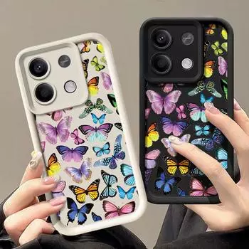 Мягкий силиконовый чехол с рисунком бабочки для Xiaomi 14t 13t Poco X6 X5 F6 Pro Redmi Note 14 13 12 11 10 Pro, ударопрочный однотонный защитный чехол для объектива Xiaomi 14T чёрный