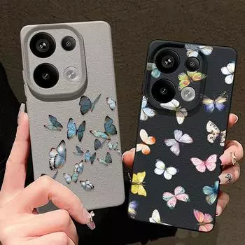 Мягкий силиконовый чехол с рисунком бабочки для Xiaomi 13t Poco X6 M6 Pro Redmi Note 14 13 12 11 10 Pro, противоударный кожаный текстурный однотонный чехол Redmi Note 14 Pro чёрный